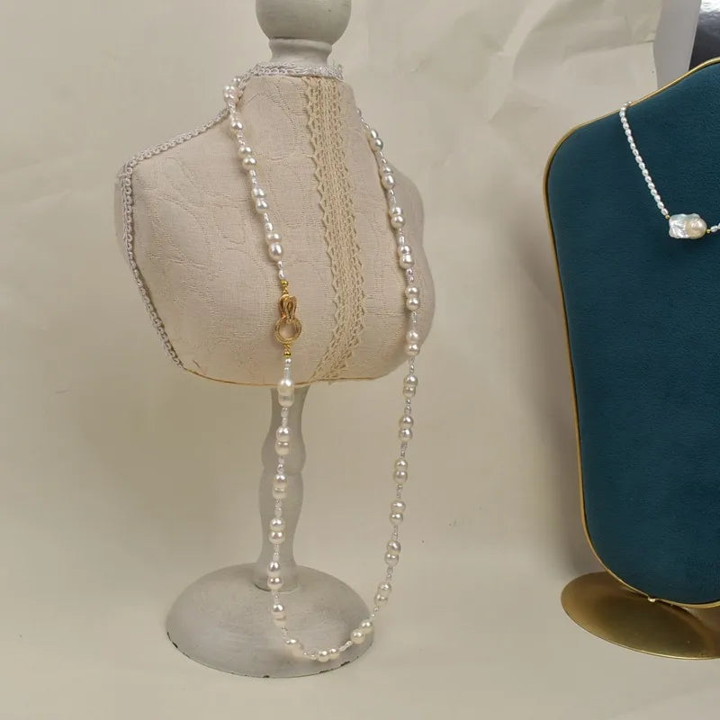 Elegant Long Natural Pearl Necklace Autumn Winter Vintage Fashion Sweater Chain Stylish Versatile Jewelry Accessory For Women