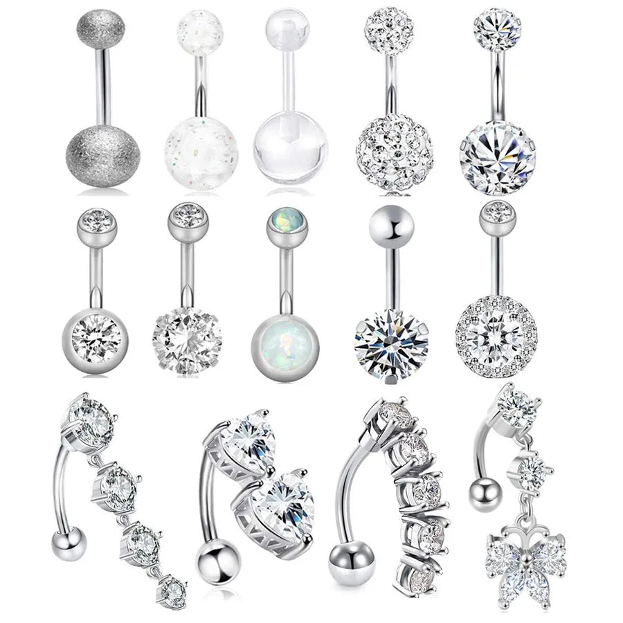 fashion solid color stainless steel inlay artificial gemstones belly ring
