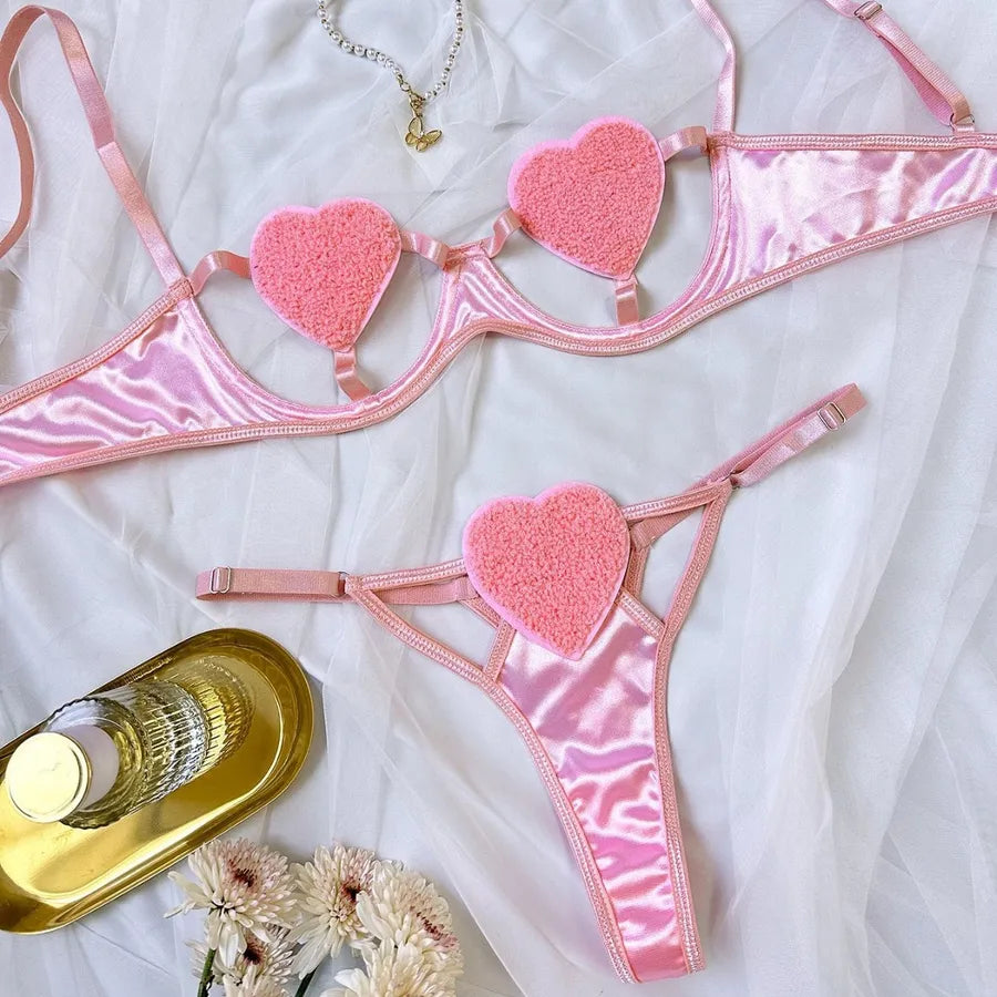 Women's Sexy Heart Shape Sexy Lingerie Sets Home Honeymoon Three-point Low Waist Thong Sexy Lingerie