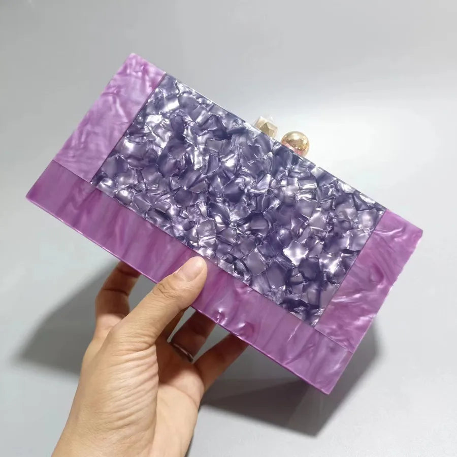 Purple Green Black Arylic Marble Square Evening Bags