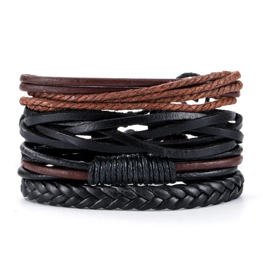 retro geometric pu leather knitting unisex bracelets