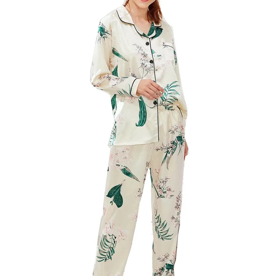 women's fashion leopard imitated silk polyester pants sets