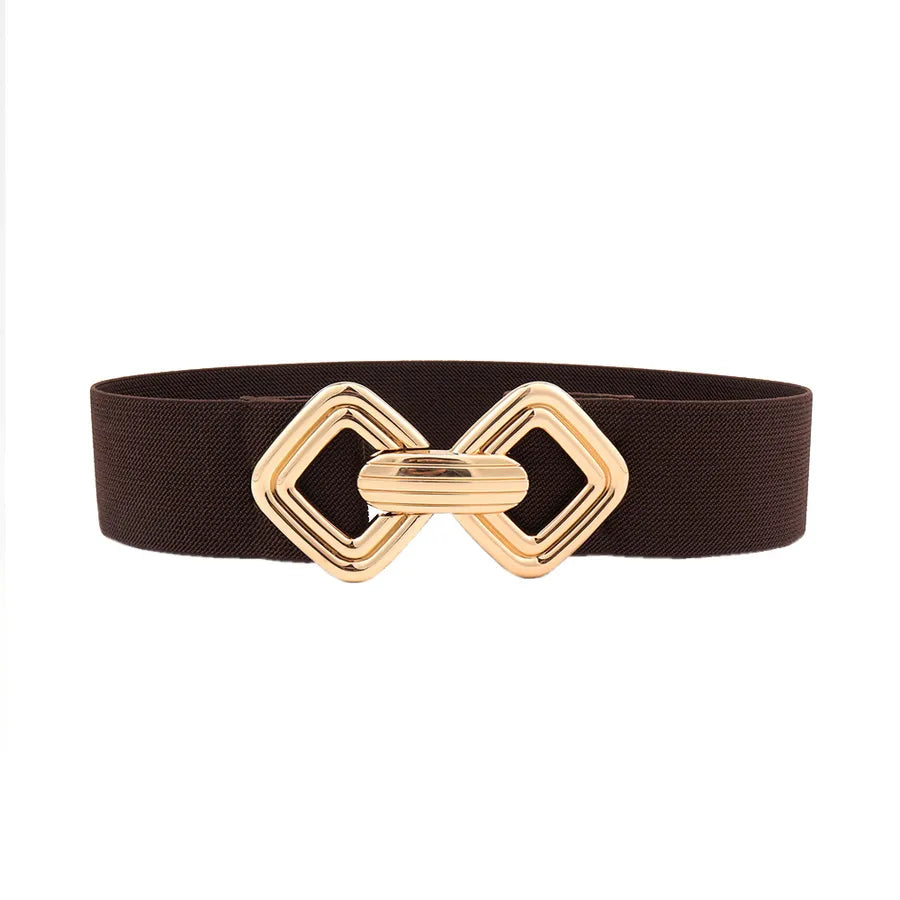 fashion geometric pu leather alloy metal button women's leather belts