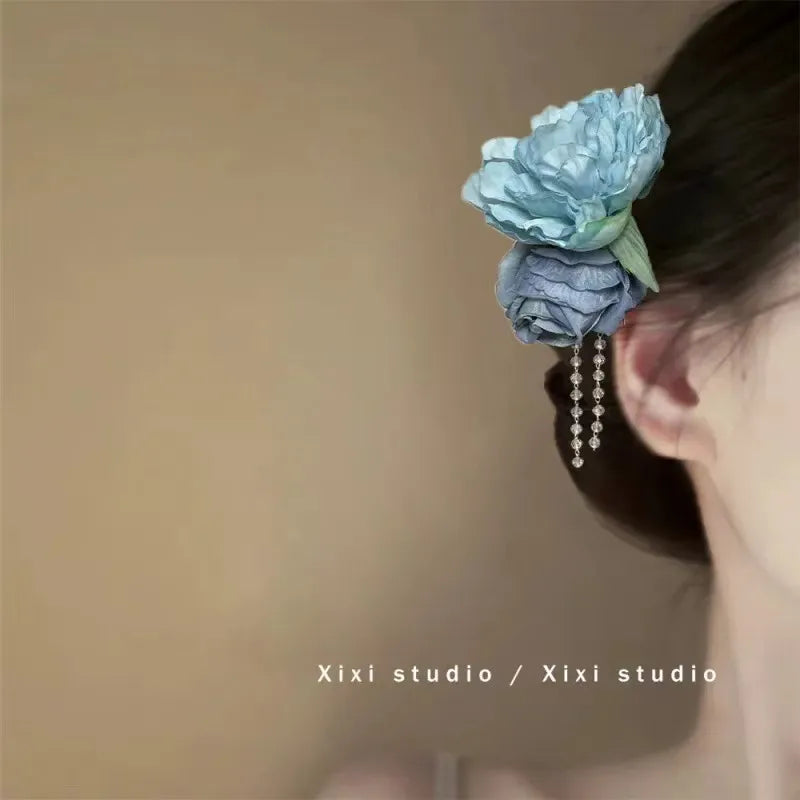 Super Fairy Artificial Flower Butterfly Flower Tassel Grip Female Sweet Style Unique and Exquisite Barrettes Ins All-Match Hair Accessories Fashion