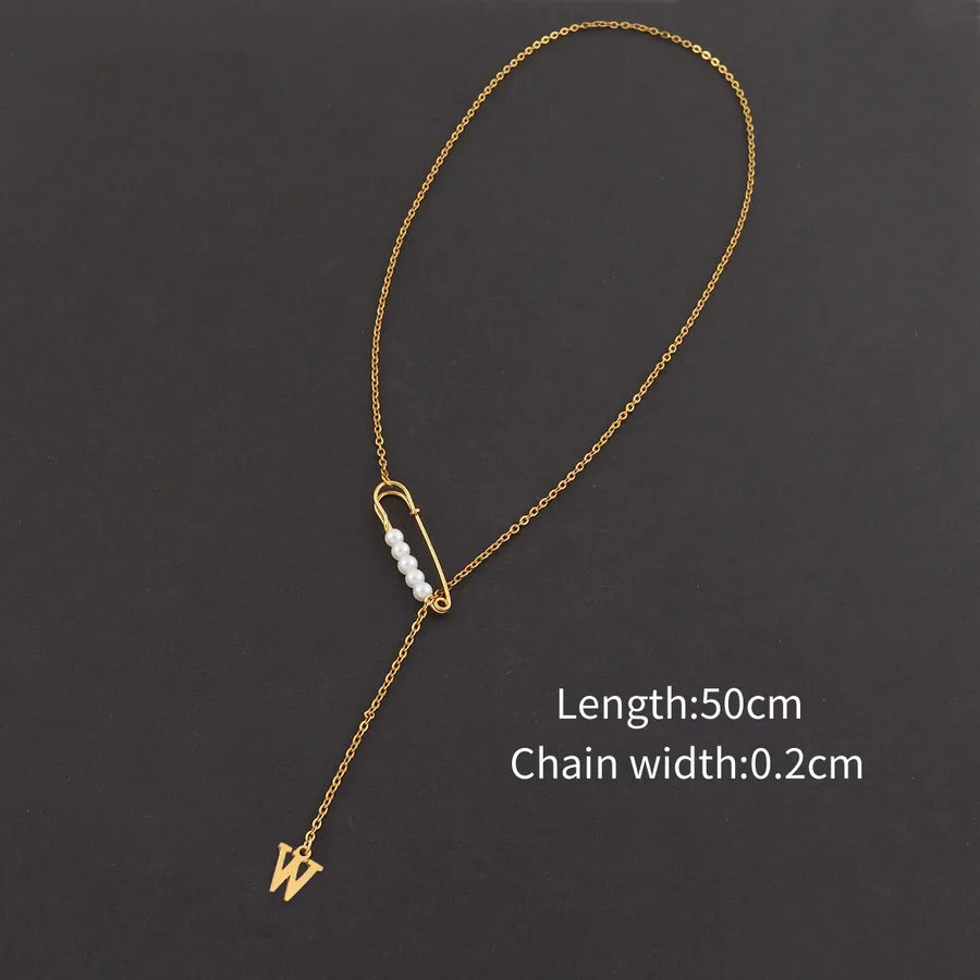Wholesale Jewelry Simple Style Classic Style Pin Letter 201 Stainless Steel 304 Stainless Steel Copper cable chain Pendant Necklace