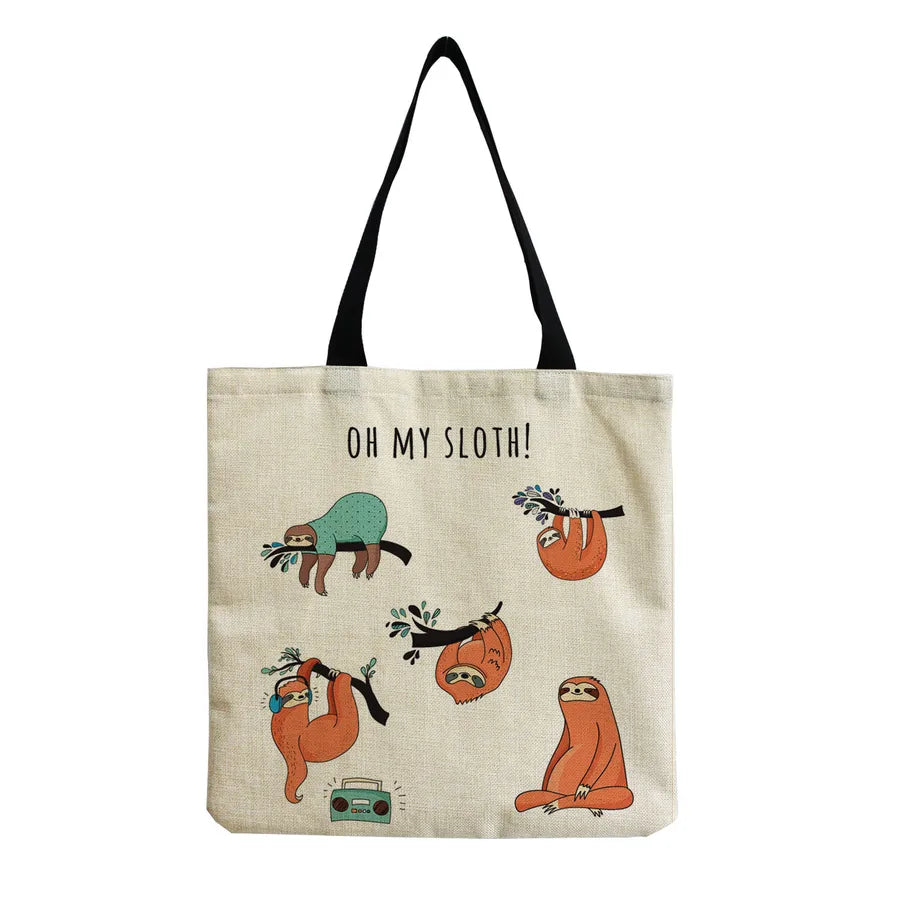 Women's Cute Cartoon Letter Linen Shopping bags