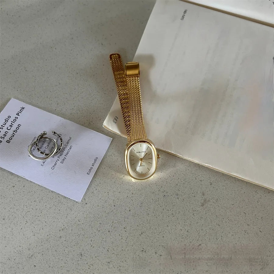 Elegant Luxurious Simple Style Oval Single Folding Buckle Quartz Watch