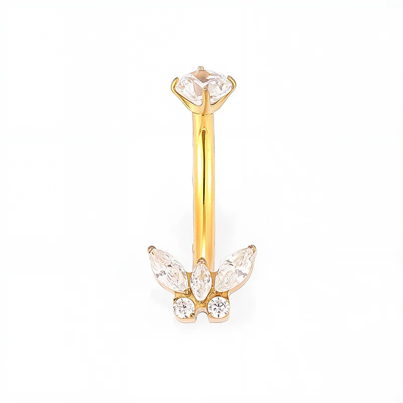 1 Piece Belly Rings Casual Cute Hip-Hop Water Droplets Heart Shape Crown Titanium Alloy Plating Zircon 18K Gold Plated