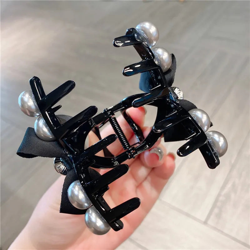 Chic French Style Pearl Hair Clip Gentle Butterfly Knot Updo Shark Bite Women's Hair Accessories Elegant Lady's Hairpin