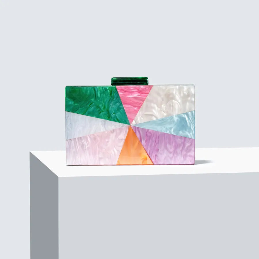 Champagne Rose Red Green Arylic Color Block Square Evening Bags