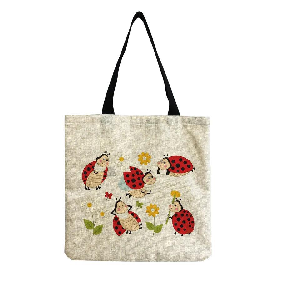 Unisex Cute Beetles Linen Shopping bags