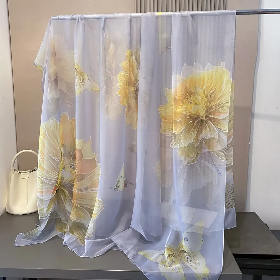 Women's Retro Flower Brocade Yarn Silk Scarf