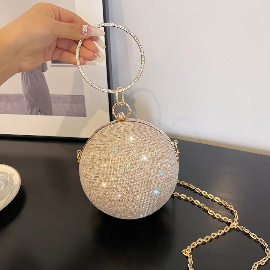 pink gold silver polyester solid color lock spherical evening bags