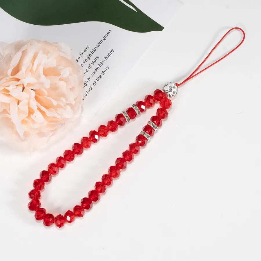 mobile phone crystal chain lanyard crystal flat beads glass beads acrylic neck anti-fall chain wholesale