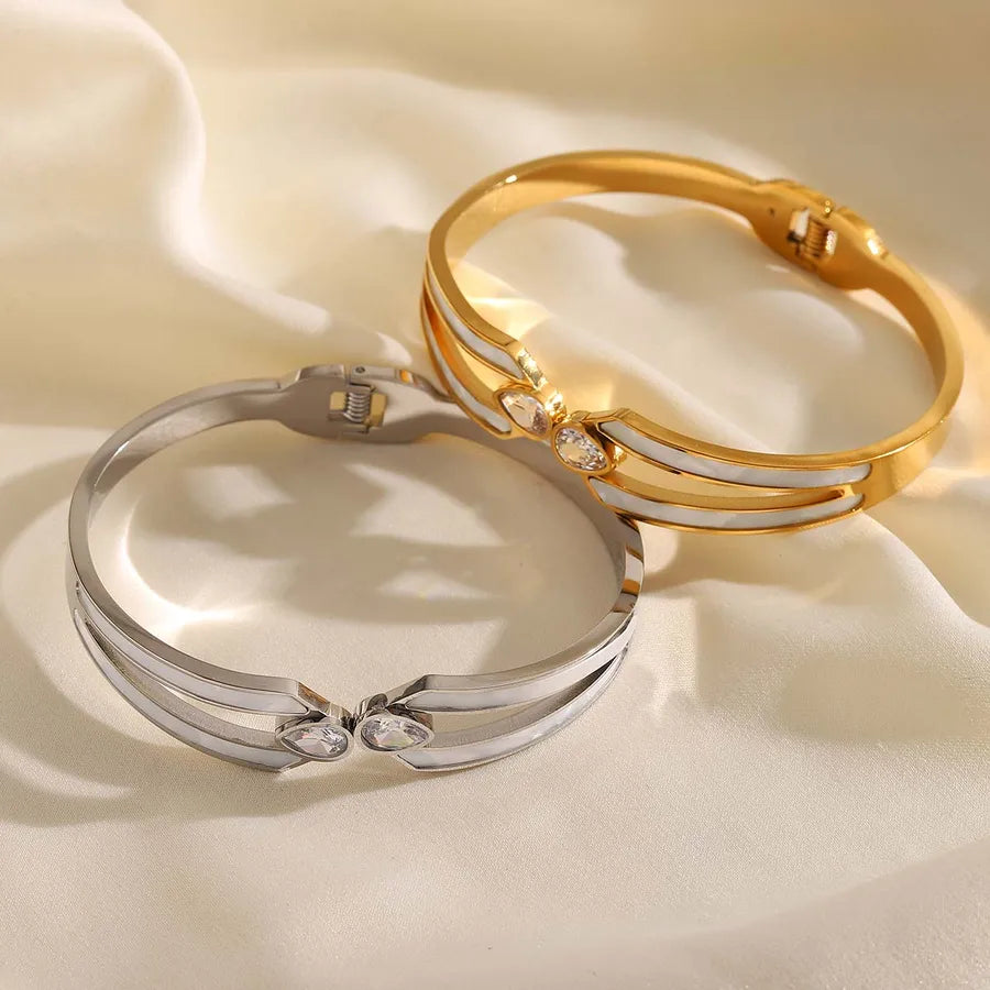 Elegant Artistic Solid Color 304 Stainless Steel 18K Gold Plated Zircon Bangle In Bulk