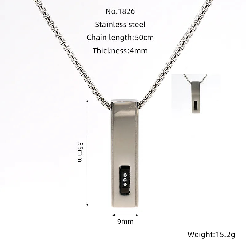 Wholesale Jewelry Hip-Hop Rock Rectangle 304 Stainless Steel Artificial Rhinestones Inlay Pendant Necklace