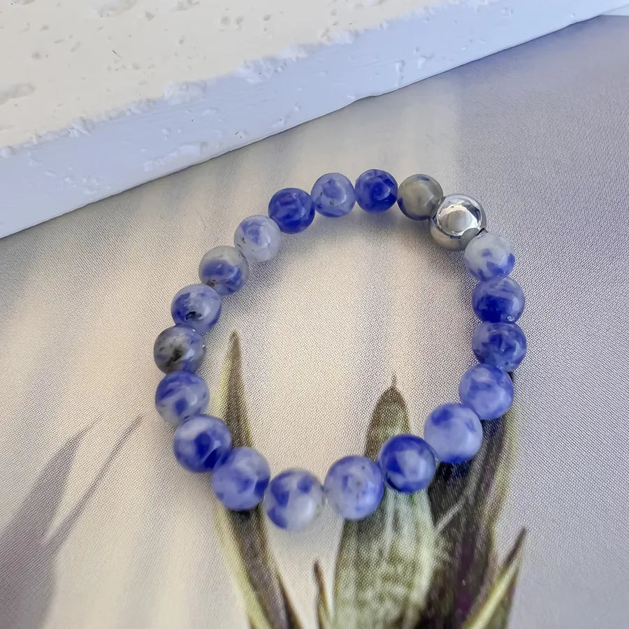 simple style color block natural stone beaded rings
