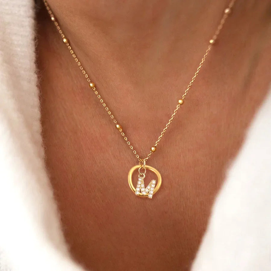 Wholesale Jewelry Casual Elegant Simple Style Letter 201 Stainless Steel 304 Stainless Steel Copper Zircon ball chain Pendant Necklace