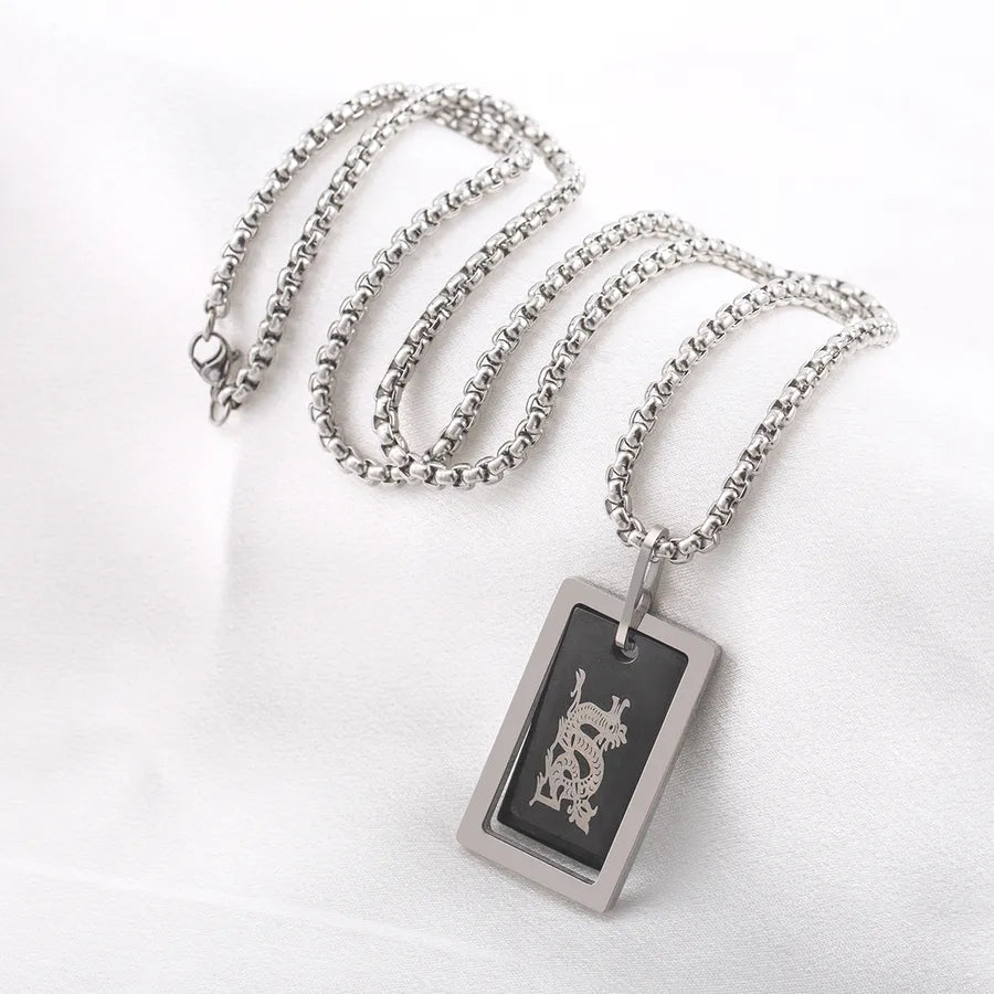 Casual Hip-Hop Retro Dragon 304 Stainless Steel Polishing Plating Rhodium Plated Men's Pendant Necklace
