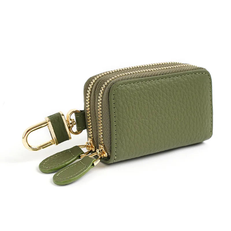 universal leather car key case  utility vehicle key case portable double zipper key case