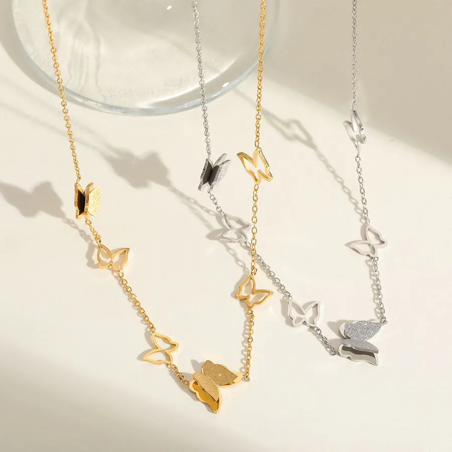 Wholesale Jewelry Glam Cute Lady Solid Color Butterfly 304 Stainless Steel 18K Gold Plated Plating cable chain Necklace