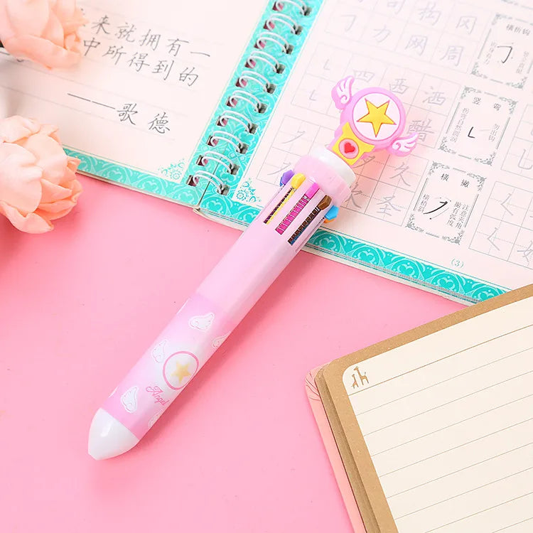 cartoon animal ten-color student stationery retractable ballpoint pen 1pcs