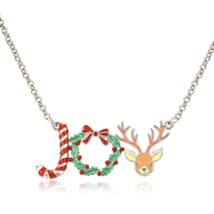 Christmas Eve 3D Letter Oil Drop Necklace Party Colorful Clavicle Chain Reindeer Pendant Alloy Zinc Alloy Unisex Necklace