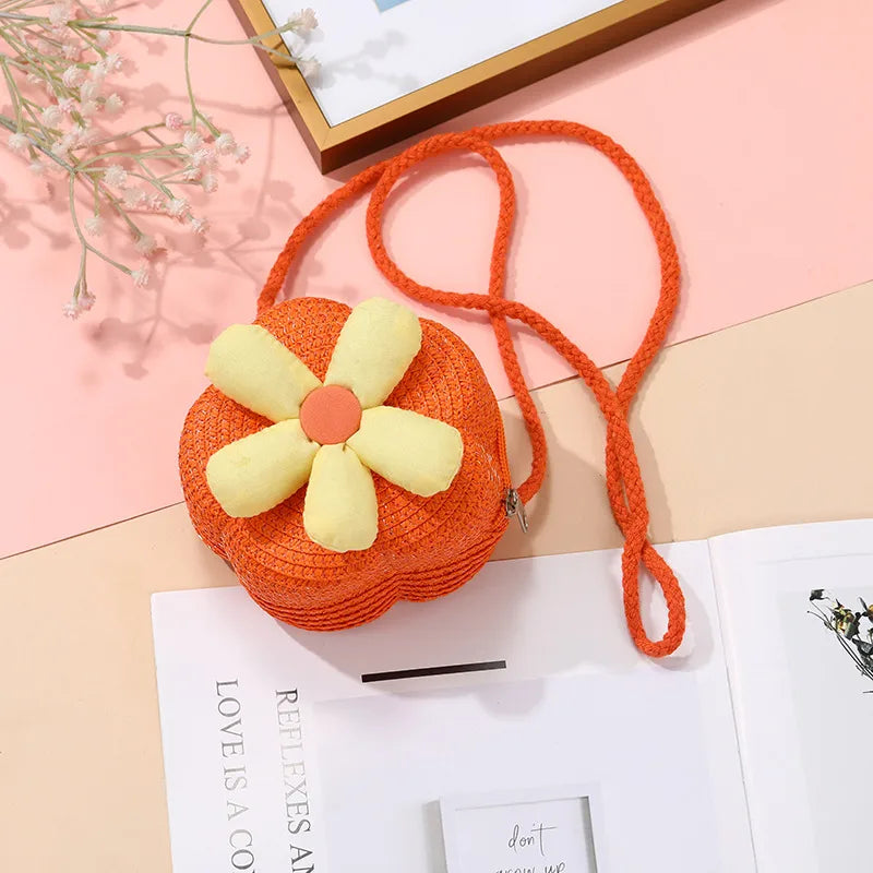 Children's Bag Women's Cute Woven Bag Seaside Vacation  Summer New Sunflower Grass Woven Bag Crossbody Small Bag