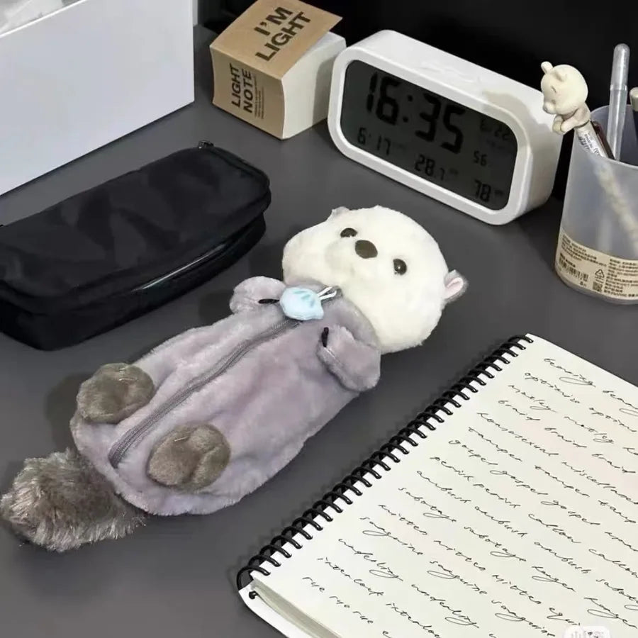 Creative plush doll pencil case ins style high-looking soft cute healing decompression doll stationery storage bag stationery bag