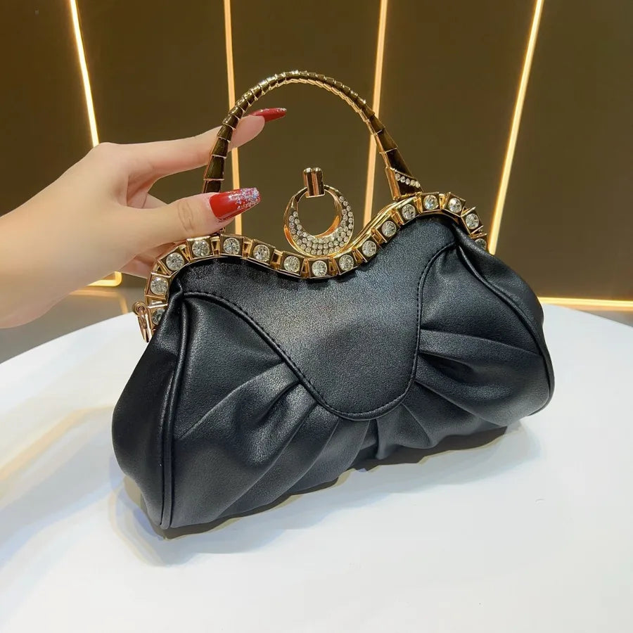 New Retro Folded Handbag Large Capacity Single Shoulder Bag Evening Bag Simple Ladies Crossbody Bag Dumpling Shape Pu Bag