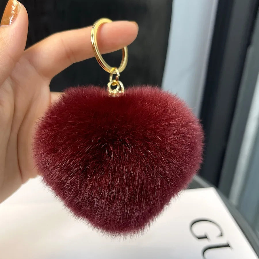 Classic Style Heart Shape Rex rabbit fur Bag Pendant Keychain