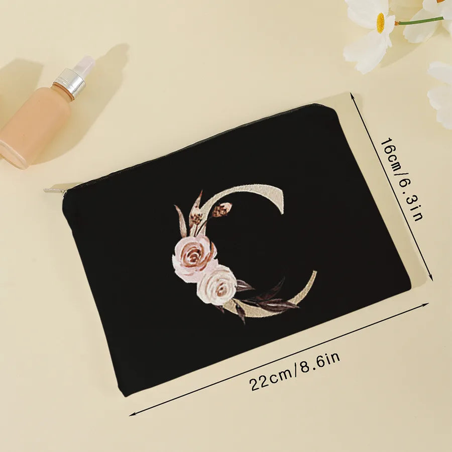 vintage style letter flower polyester square makeup bags
