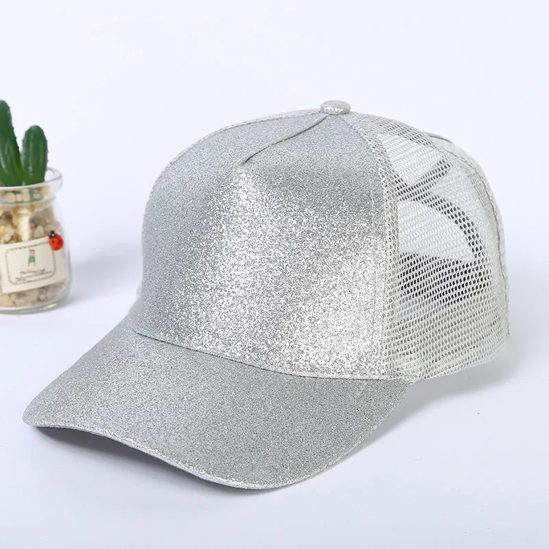 New Style Baseball Cap Breathable Shiny Sequin Mesh Tail Net Hat Sun Protection Summer Fashion Unisex Simple Design Hat