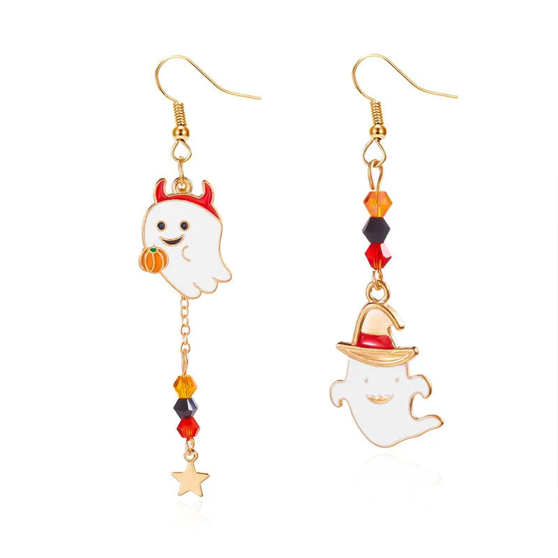 Fashionable Halloween Ghost Pumpkin Pendant Earrings Women's Cartoon Alloy Ear Jewelry Sweet Cool Style Unisex Ear Accessories