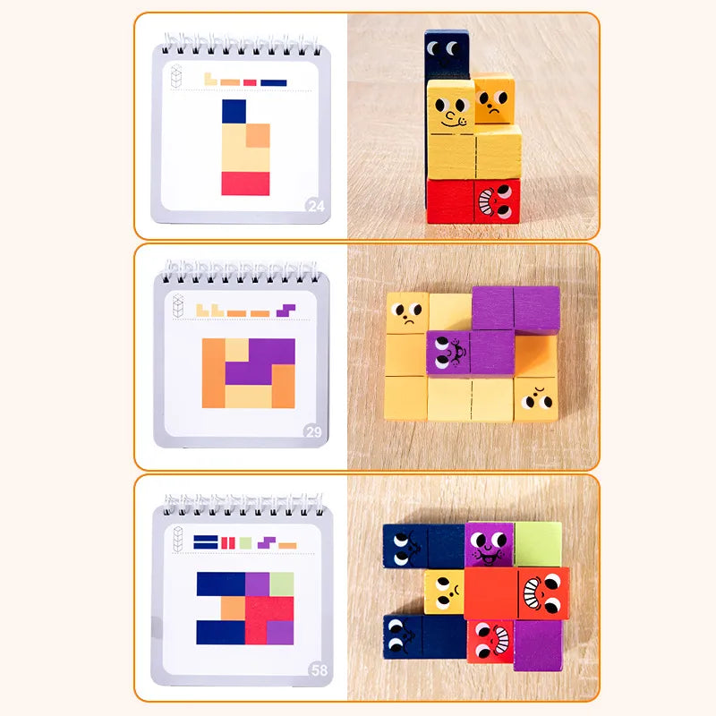 Educational Wooden Geometric Puzzle Blocks Children's Early Learning Space Assembly Toys For Toddler Kids Intelligence Training