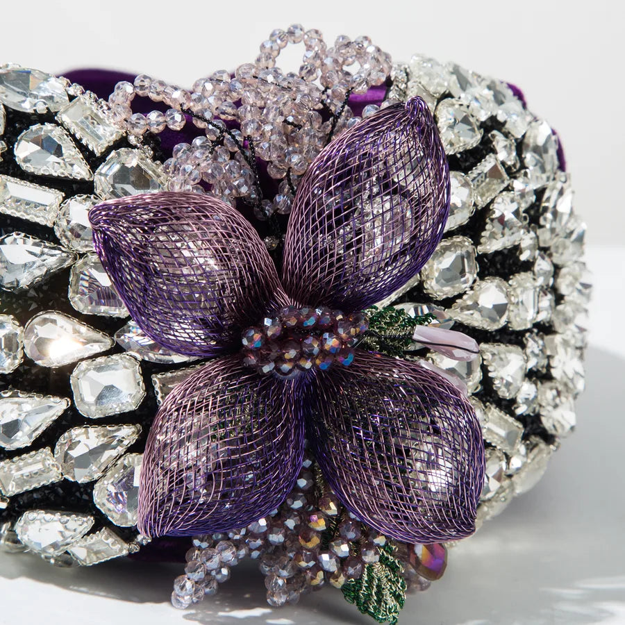 Elegant Luxurious Women's Flower Flannel Inlay Rhinestones Glass Hair Band