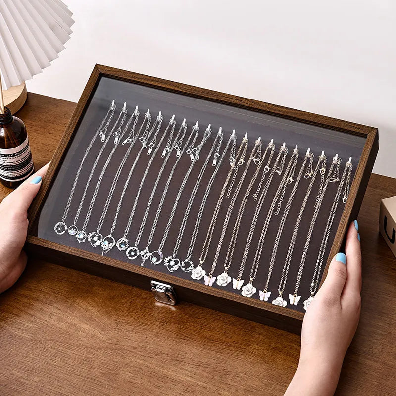 Walnut Wooden Jewelry Storage Box Earring Necklace Ring Organizer Dustproof Display Stand For Vendors Luxury Jewelry Case