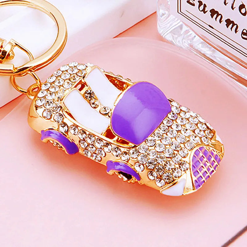 cute car metal diamond women's bag pendant keychain