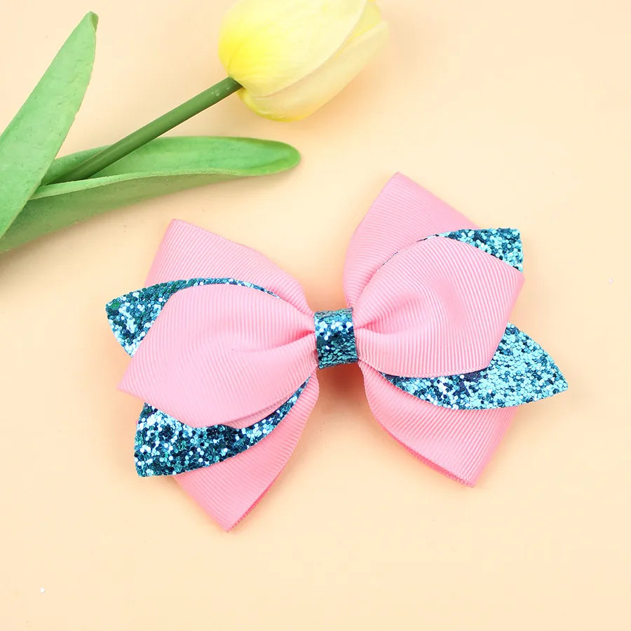 Europe and the United States new double-layer children's glitter film bow hair accessories girls hair clips cute girls hair accessories