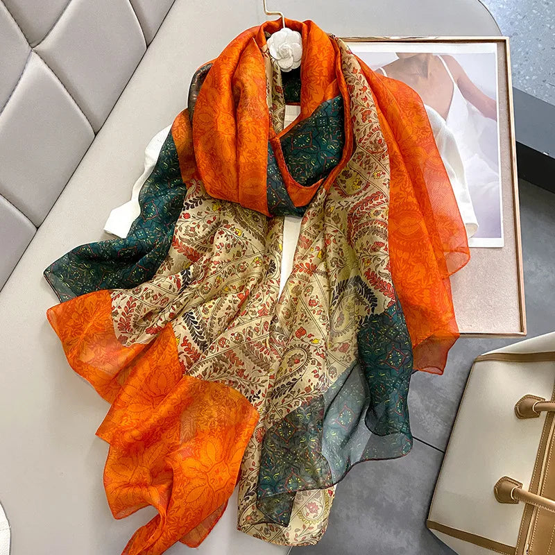 women's elegant geometric satin silk scarf