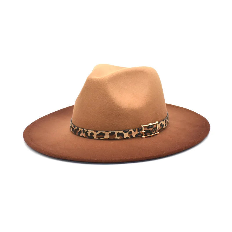women's fashion gradient color metal button flat eaves fedora hat