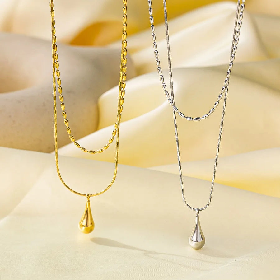 Wholesale Jewelry Casual Simple Style Water Droplets 304 Stainless Steel 18K Gold Plated Polishing Plating Double Layer Necklaces
