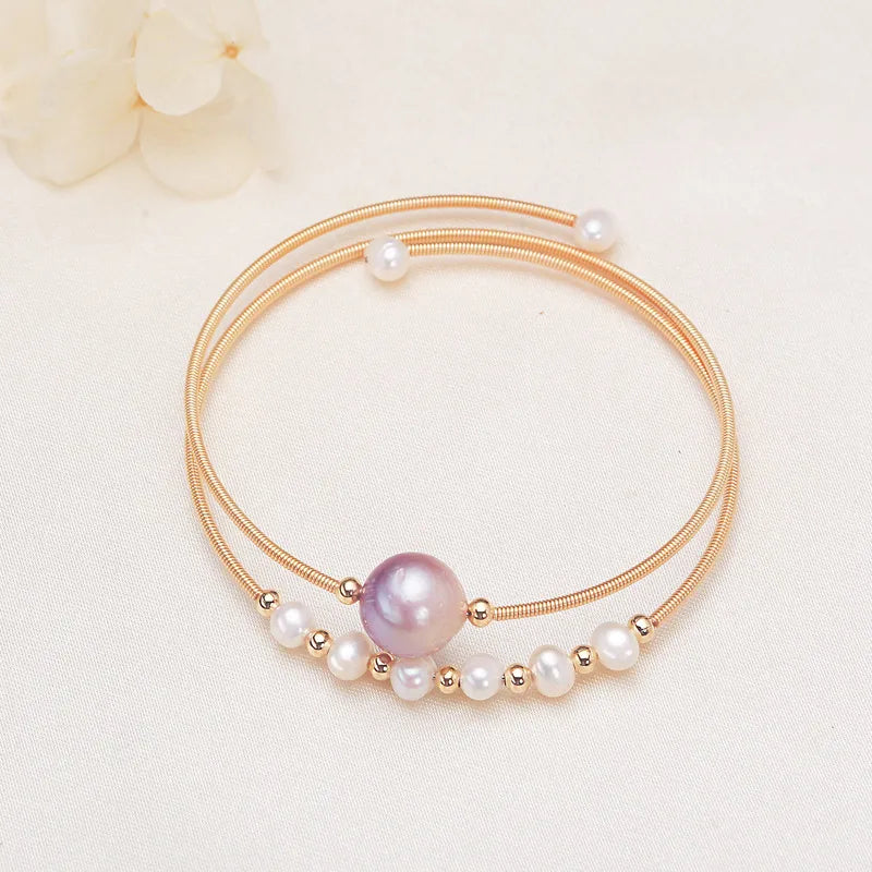 Women's Freshwater Pearl Copper Tube 18K Gold Plated White Gold Plated Plating Round Bangle Pearl Jewelry