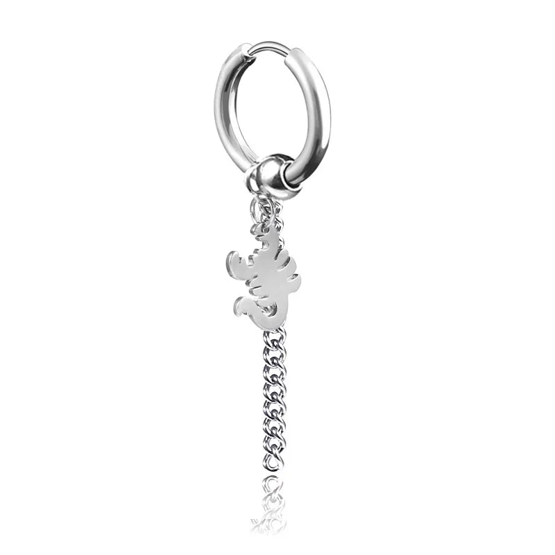 punk titanium steel earrings men's long tassel chain earrings single