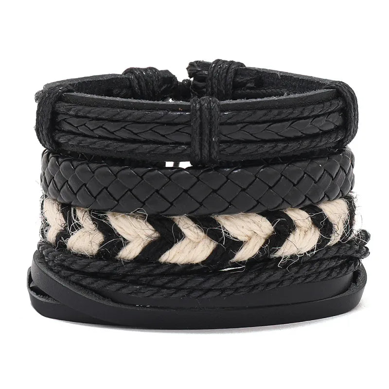fashion cross letter pu leather beaded unisex bracelets 4 pieces