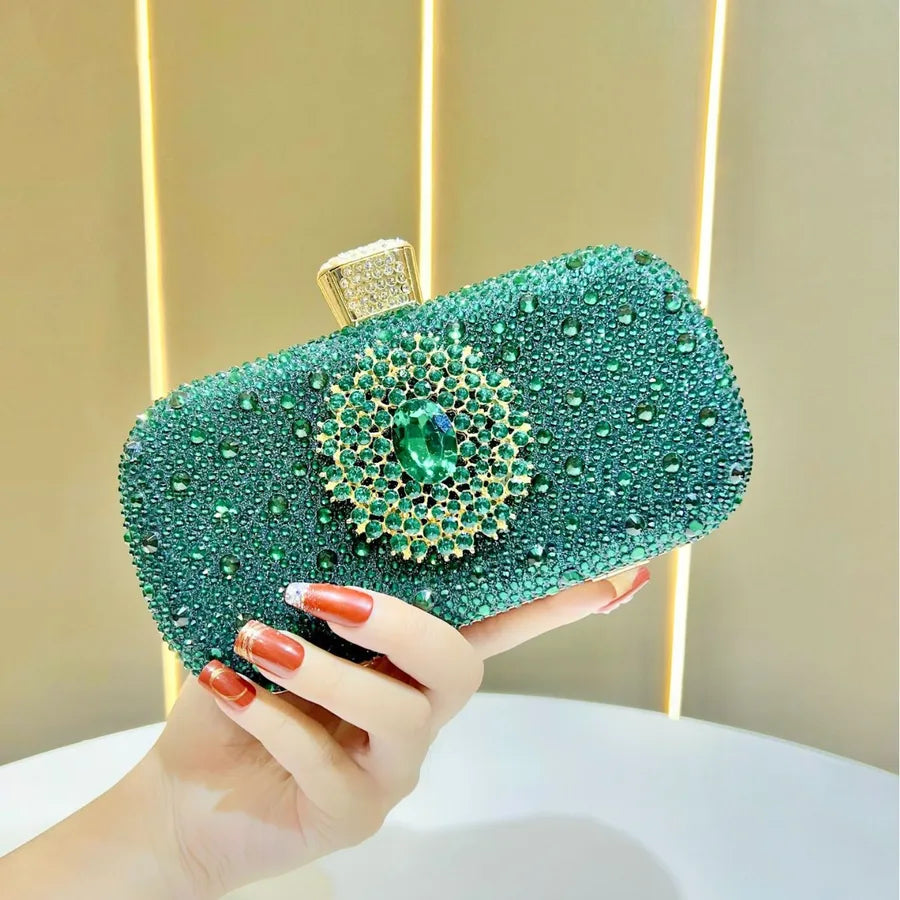 Elegant Diamond Embedded Evening Bag For Women Luxury Clutch Chain Handbag Square Polyester Full Of Sparkle Small Handbag