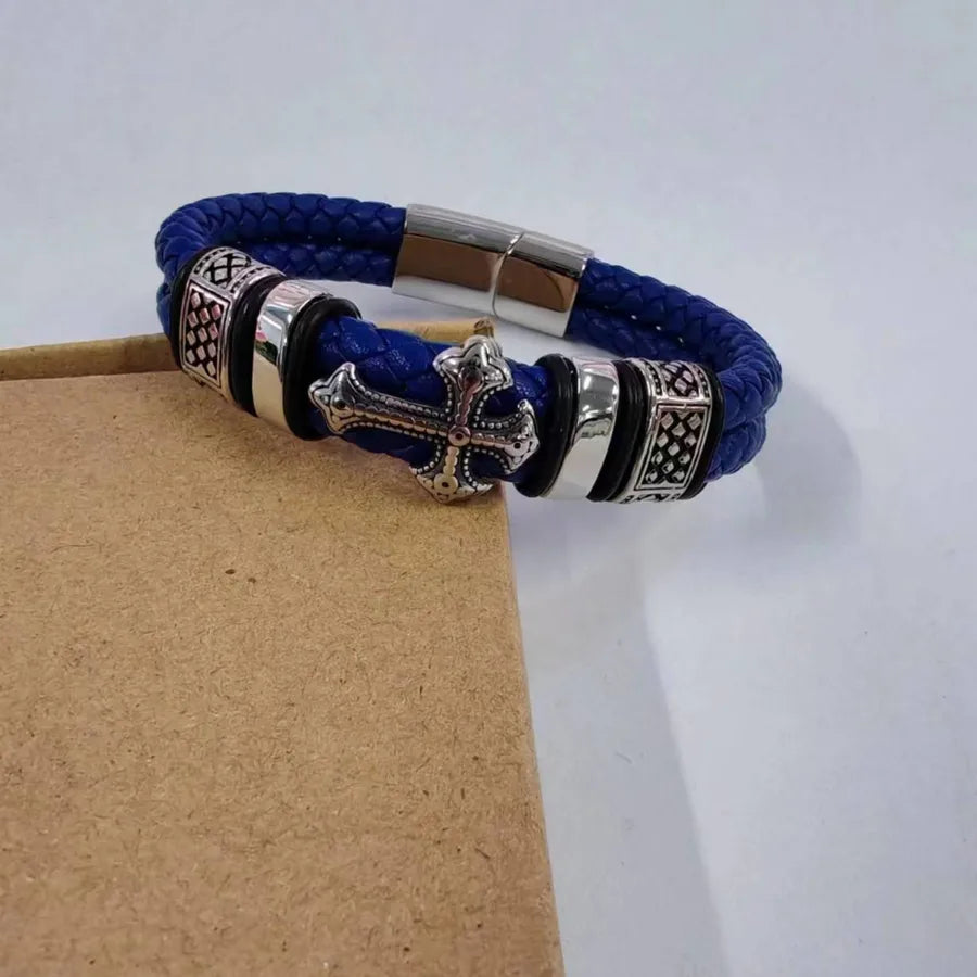 popular leather cross stainless steel bracelet metal accessories genuine leather bracelet men's bracelet jewelry