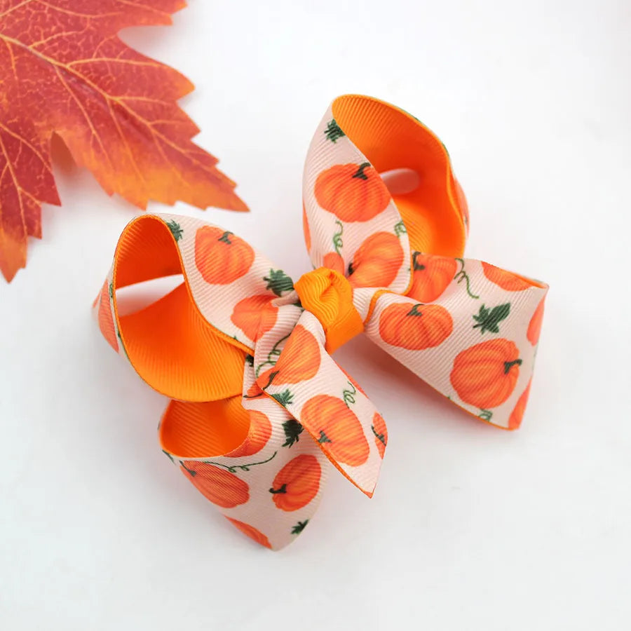 Halloween Thanksgiving Double Layer Bow Knot Pumpkin Ghost Themed Children's Hair Accessories Customizable Fall Season