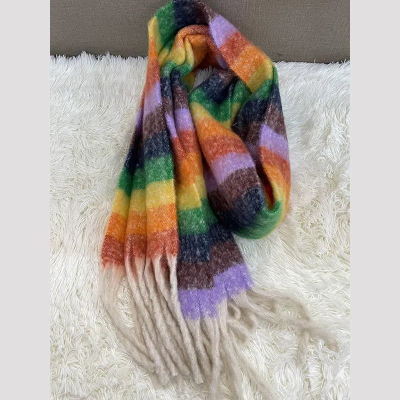 women's fashion stripe polyester tassel winter scarves