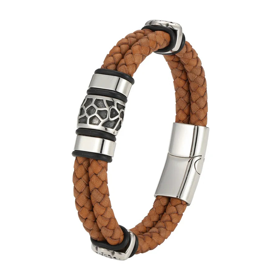 New   Ornament Men's Personality Vintage Genuine Leather Double Woven Bracelet Wholesale
